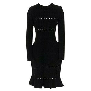 Alaia chenille cutout fluted hem bodycon dress
